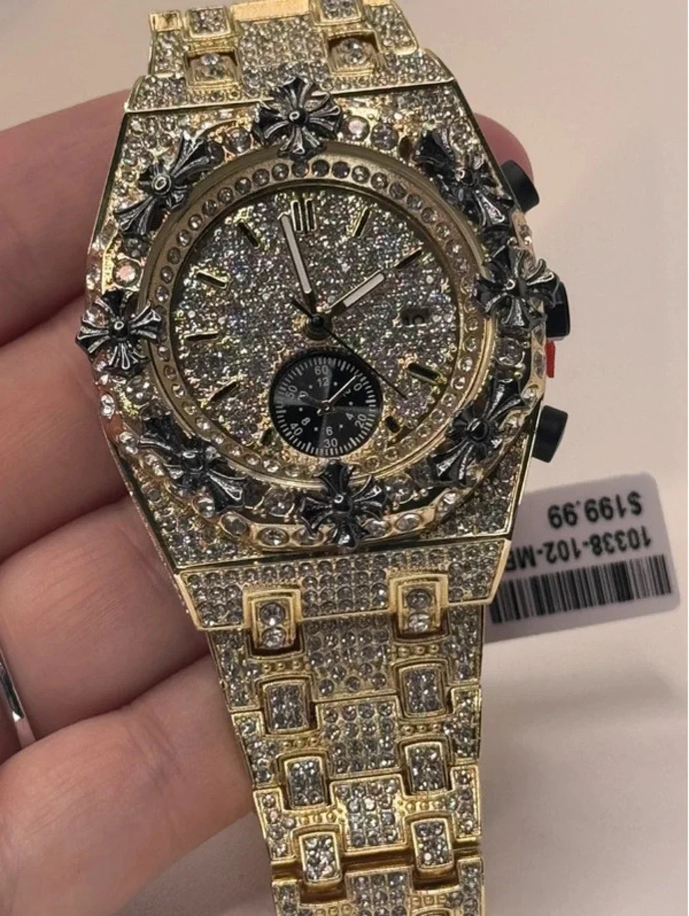 A1 Certified stainless steel wristwatch, gold tone, cz